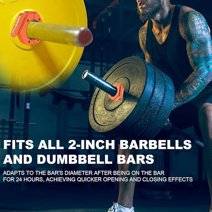Forcefree+ Barbell Clips (Pair), Barbell Clamps, Quick Release Olympic Barbell Clamps with Anti Slip TPR Grip, Barbell Collars for Secure Weightlifting & Powerlifting (Magnetic, Orange)