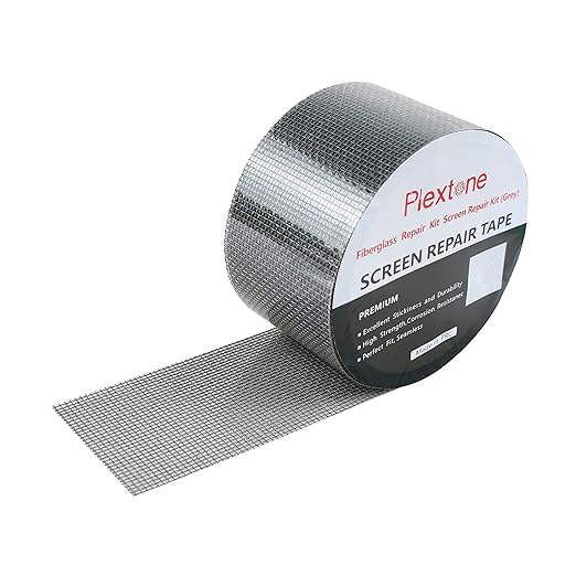Plextone Window Screen Repair Kit Tape Fiberglass Repair Kit for Window Screen and Screen Door Tears Holes 3-Layer Strong Adhesive Window Screen Mesh Repair Waterproof Screen Repair Kit（2"×80"） Grey