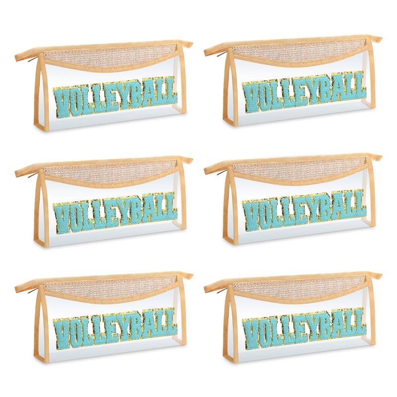 SilTriangle 6 Pcs Volleyball Makeup Bag for Women Christmas Straw Initial Letter Personalized Cosmetic Bag Cute Chenille Makeup with Zipper Travel Toiletry Gift for Women Girls Birthday Friend