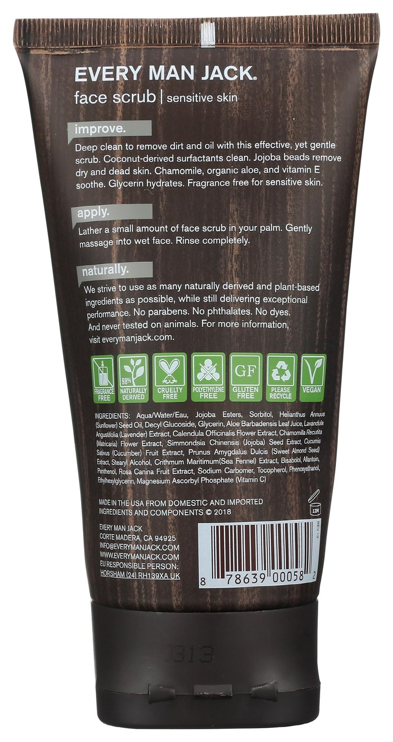 Every Man Jack, Face Scrub Pre Shave Fragrance Free, 5 Fl Oz