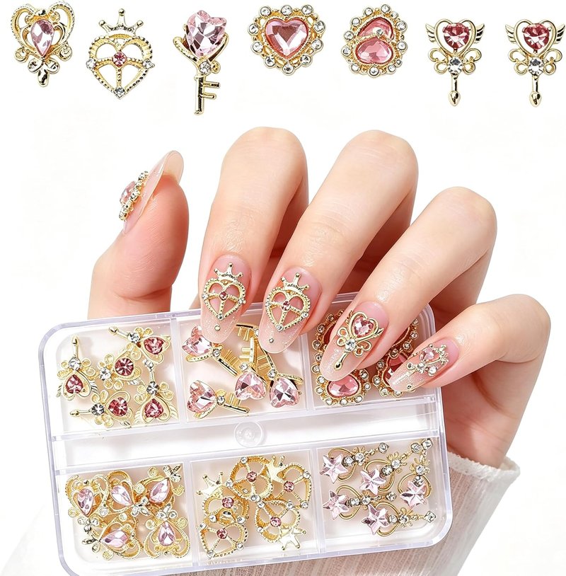 Pink Heart Nail Charms - 30pcs Luxury Alloy Rhinestones & Gems for Stunning Nail Art