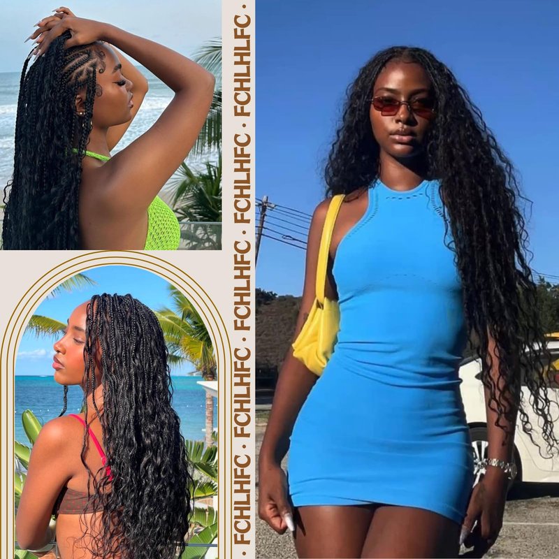 Deep Wave Bulk Hair 4 Bundles/Pack 300g 18 Inch No Weft Deep Wave Bulk Hair for Braiding Extensions for Boho Braids Natural Black Wet and Wavy (18inch P27/30# 4Bundles）