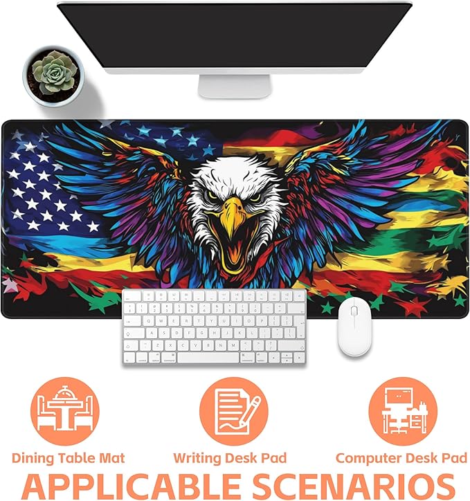 NIYLYNSYN Mouse Pad Large Flag with an Eagle Non-Slip Gaming Desk Mat with Stitched Edge Laptop Keyboard Desk Pad for Work Home Gaming (35.4 x 15.7 Inches)