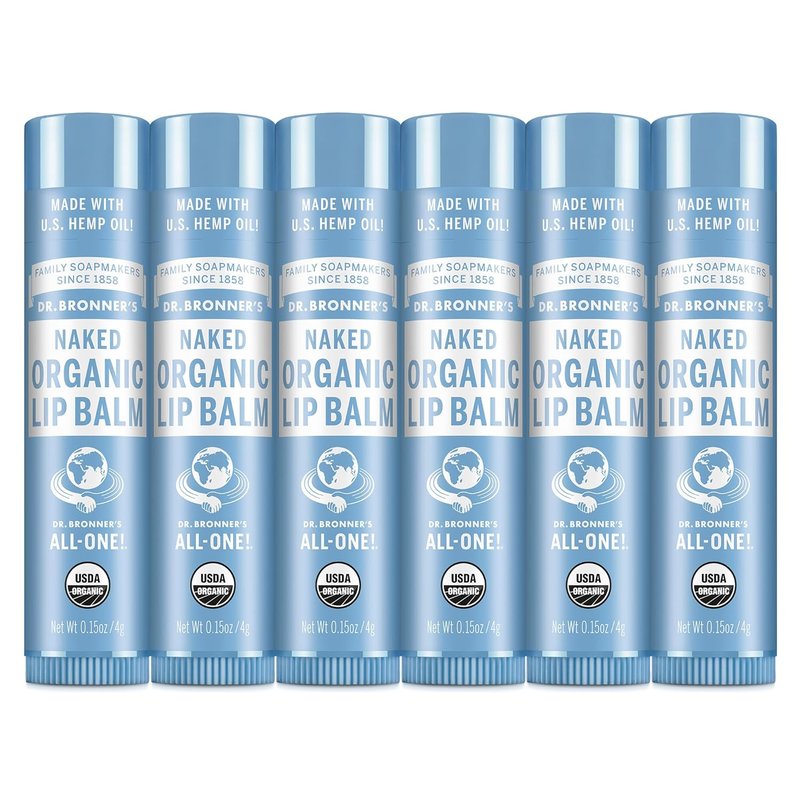 Dr. Bronner’s Organic Lip Balm - Natural, Moisturizing Lip Moisturizer with Beeswax & Avocado Oil | 6-Pack, Unscented