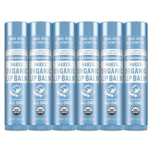 Dr. Bronner’s Organic Lip Balm | 6-Pack Natural Moisturizer with Beeswax & Avocado Oil - Unscented, 0.15oz Each