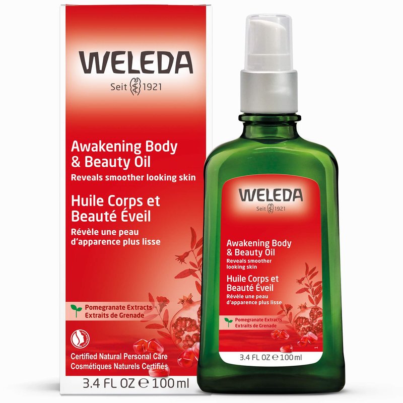 Weleda Awakening Pomegranate Body and Beauty Oil, 3.4 Fluid Ounce, Plant Rich Body and Beauty Oil with Pomegranate Seed, Jojoba and Sesame Oils