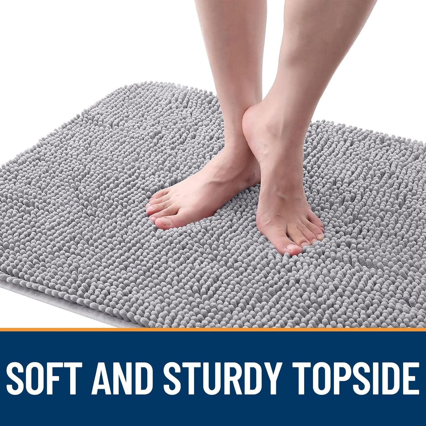 OLANLY Dog Door Mat - Absorbent Non-Slip Chenille Mat for Muddy Paws | 47x17 Inches, Light Grey