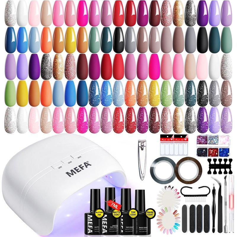 Gel Nail Polish Kit with UV Light - 32 Colors Soak Off Gel Set | Matte & Glossy Finish for DIY Manicures