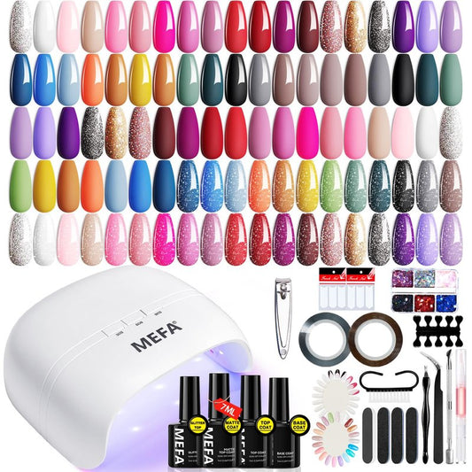 Gel Nail Polish Kit with UV Light - 32 Colors Soak Off Gel Set | Matte & Glossy Finish for DIY Manicures