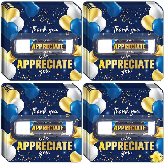 30 Pack Thank You Lip Balm Gifts Bulk, Blue Gold Graduation Lip Balm Gift, Appreciation Party Favor for Teacher Classmate Coworker Employee We Appreciate You Retirement Party Supplies