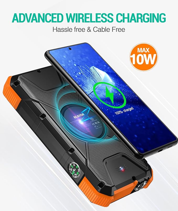 BLAVOR Solar Power Bank 20000mAh Wireless Portable Charger Built-in Cables, 20W Fast Charging USB C Battery Pack for iPhone 17/16/15/14, iPad, Samsung, Solar Charger with Flashlight for Camping