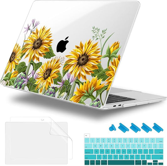 Lepeoac for MacBook Pro 16 inch Case 2019 2020 Release Model A2141, Plastic Hard Shell Cover with Keyboard Cover & Screen Protector for MacBook Pro 16 inch with Touch Bar & Touch ID, Sunflowers