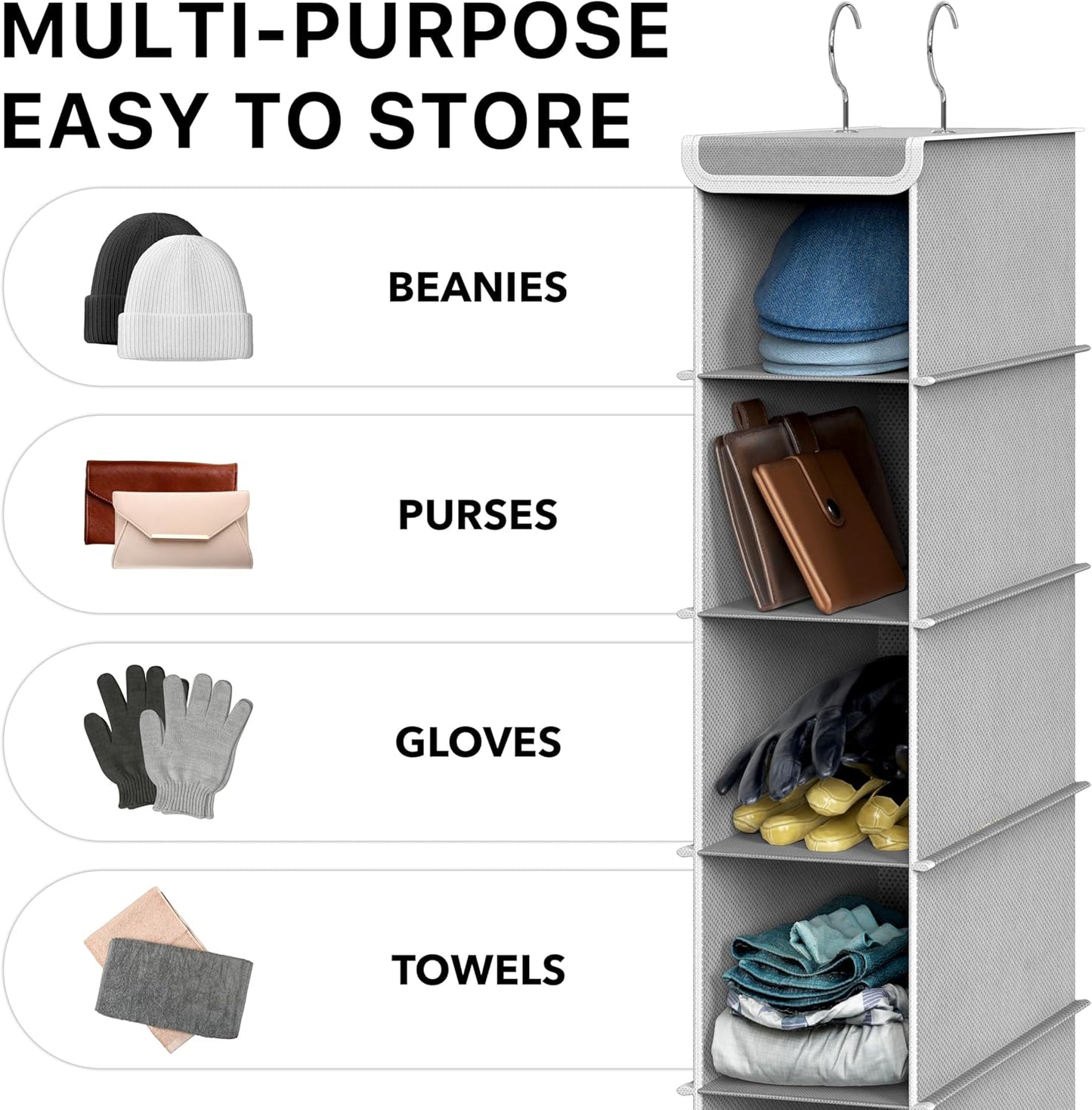 Simple Houseware 10-Shelf Hanging Organizer - Space-Saving Gray Storage Solution