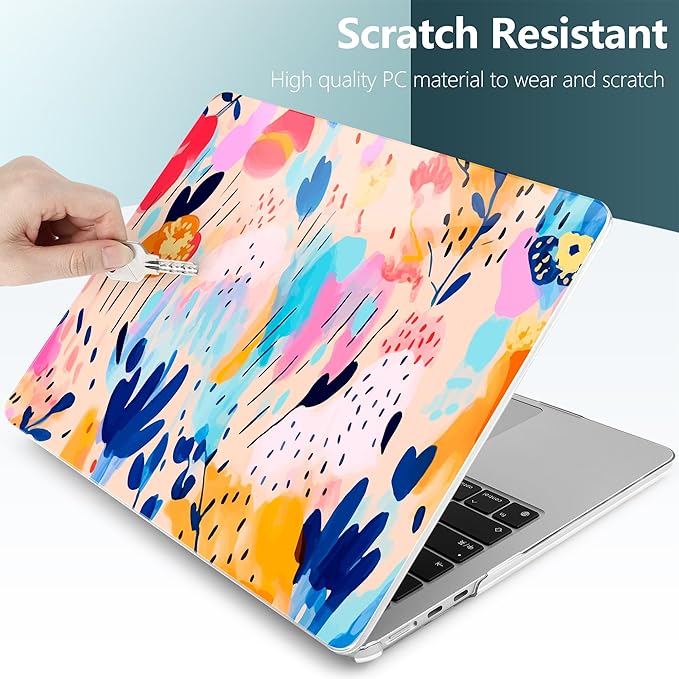 TWOLSKOO for MacBook Air 15 inch Case 2025 2024 2023 Release M4 A3241 M3 A3114 M2 A2941, Plastic Hard Shell & Screen Protector & Keyboard Cover &Type C Adapter, Bright Abstract Floral