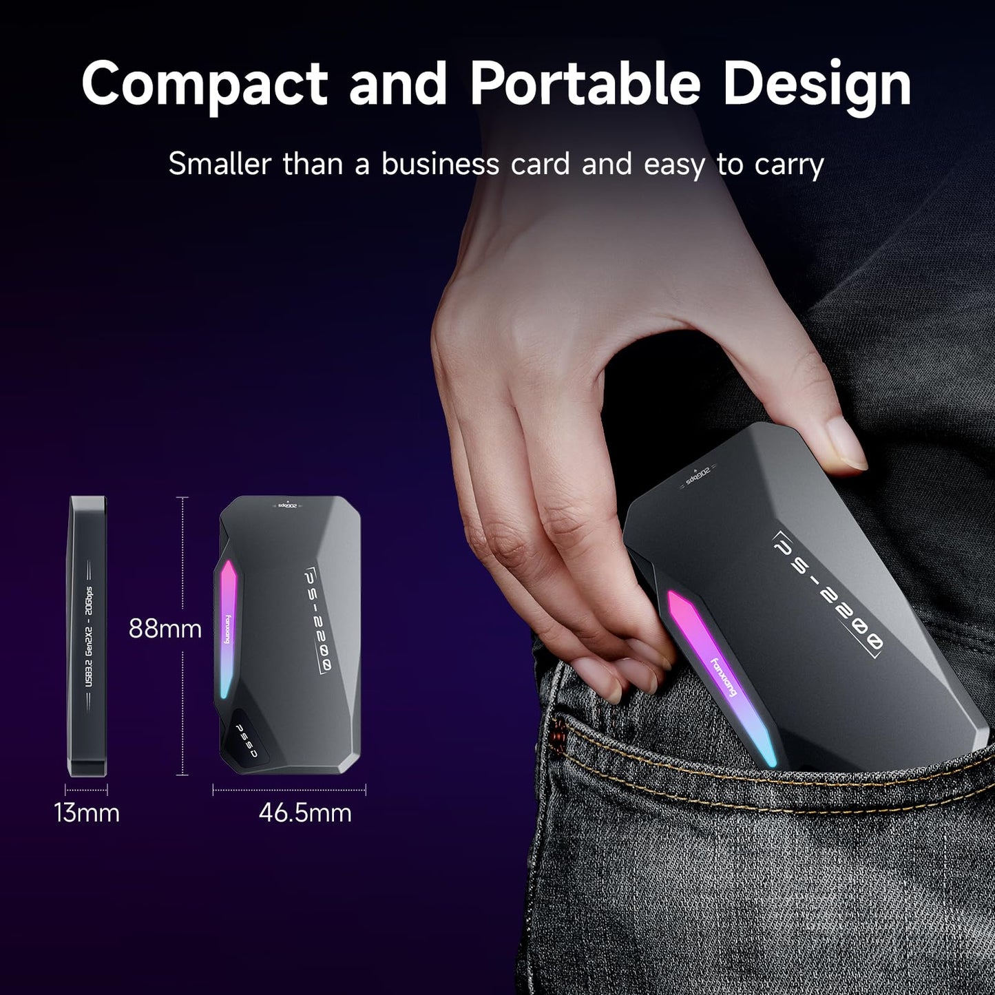 1TB Magnetic Portable SSD,2050MB/s Type-C USB 3.2 Gen 2x2 External SSD,4K ProRes Record and Store,Aluminum alloy,RGB Touch Lighting,External Solid State Drives for iPhone15/16/Android/PC/Mac -PS2200