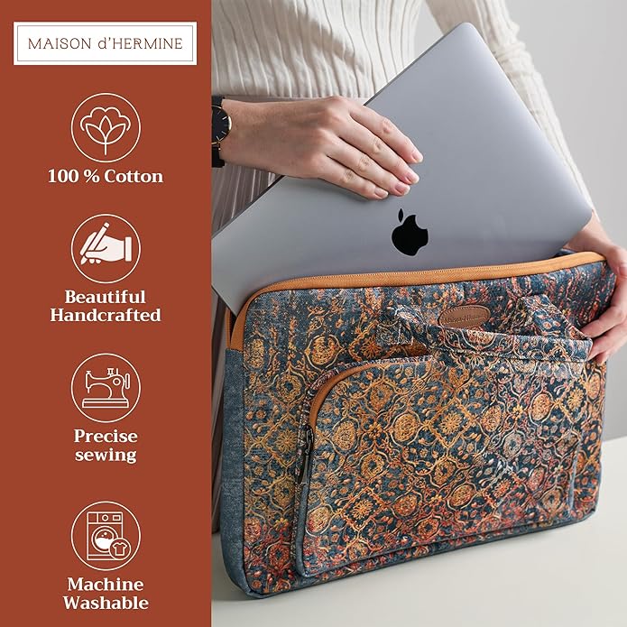 Maison d'Hermine Laptop Bag with Pocket Upto 15.5 inch Stain and Water Repellent Cotton Canvas Spring Summer (Imperfection)