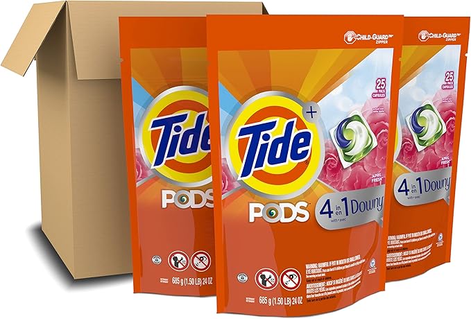 Tide PODS with Downy, Liquid Laundry Detergent Pacs, April Fresh, 3 Bag Value Pack, 75 count