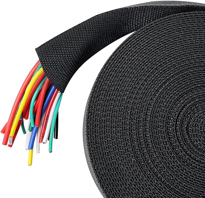 BuyUneed Heat Shrink Wire Loom 2:1 Shrinkable Braided Cable Sleeve 1-1/8 Inch ID-46ft Abrasion Protection Flexibility Fabric Wiring Harness Cover Sheath