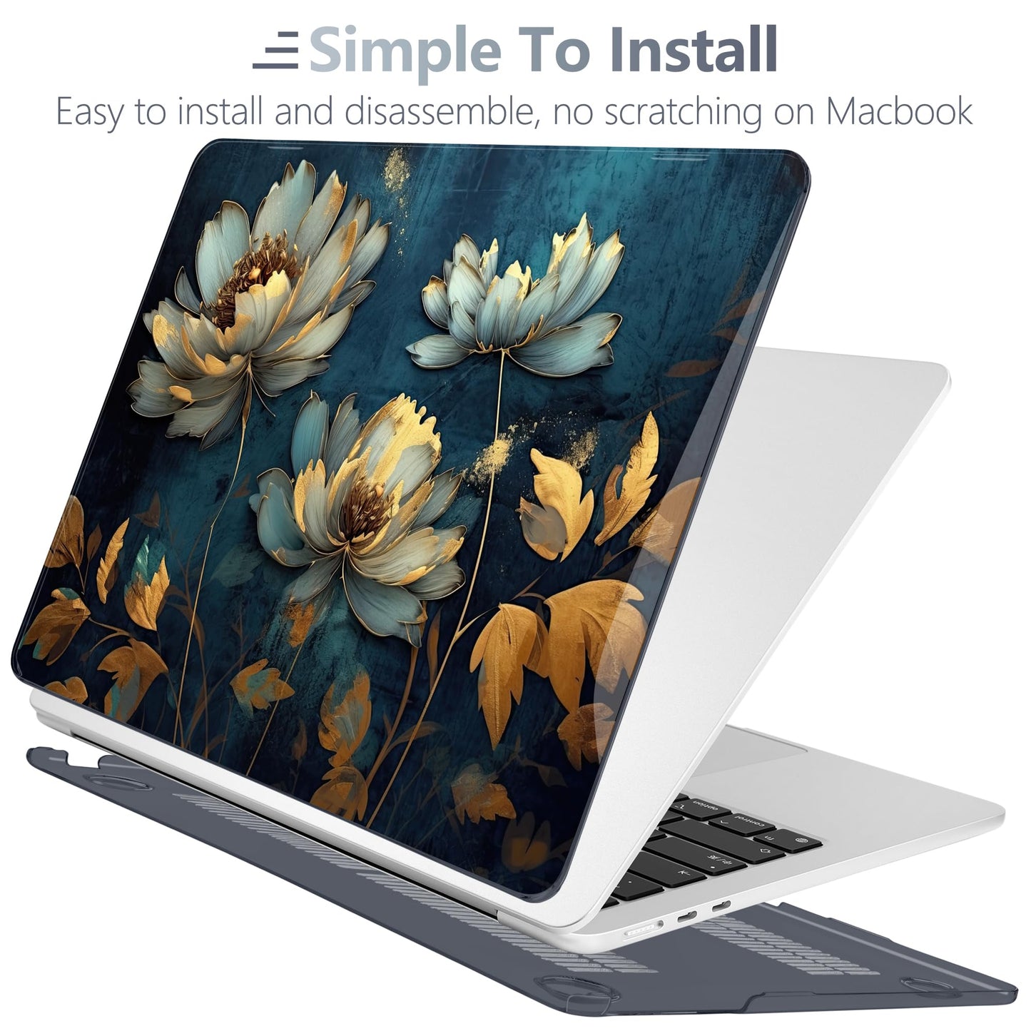 Batianda Premium Case for New MacBook Air 15 inch with M5 M4 M3 M2 Chip 2026 2025 2024 2023 Release, Designed Ultra-Slim Hardshell & Keyboard Cover & Screen Protector 4-in-1 Bundle, Blooming Flowers