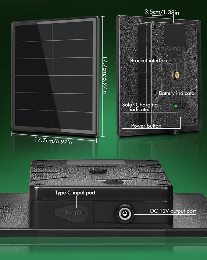 Solar Panel for Trail Camera - 6000mAh Battery, 12V Solar Battery Charger, Waterproof