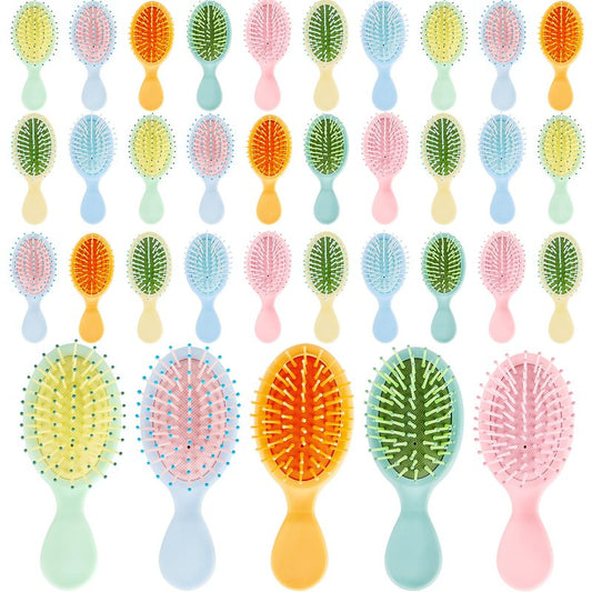 35 Pcs Mini Wet Hair Brush Macaron Color Reusable Soft Travel Detangling Brush Bulk with Ease Knots Suitable for Most Hair Types, 7 Colors