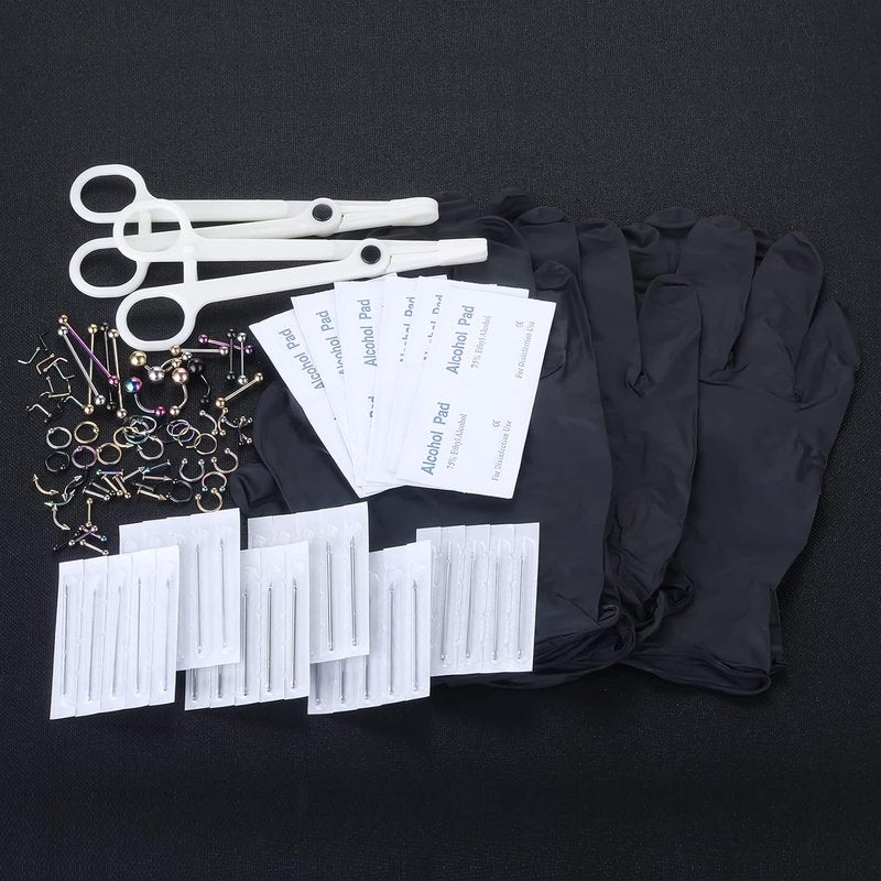 Body Piercing Kit - 120PCS Surgical Steel Jewelry with 14G, 16G, 20G Rings & Tools | Complete Piercing Supplies