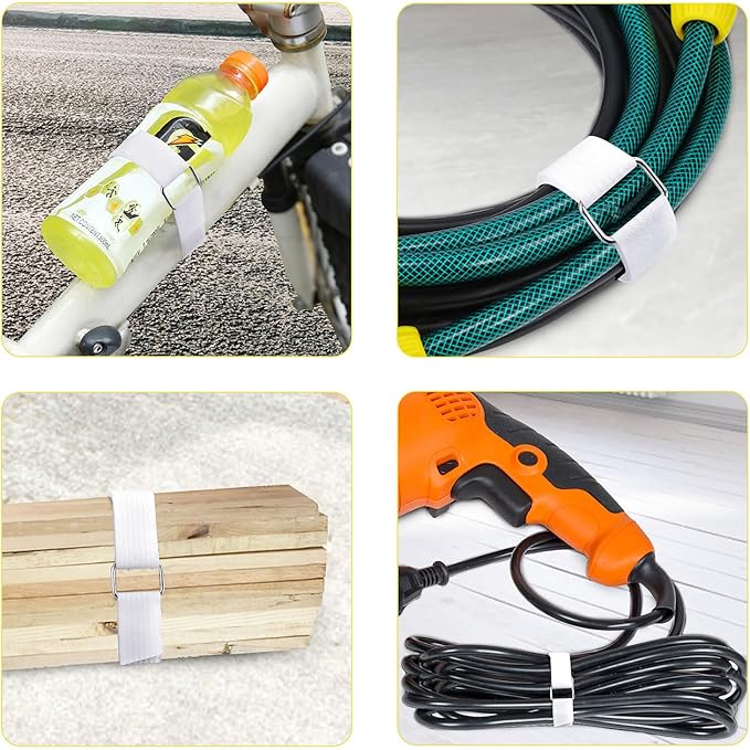 YMCRLUX 1"x16ft Hook and Loop Straps with 25 Metal Buckles, Adjustable Fastening Cable Straps, Cut-to-Length Cinch Strap, Reusable Nylon Securing Cord Ties for Organizer or Storage, 1 inch Wide, White