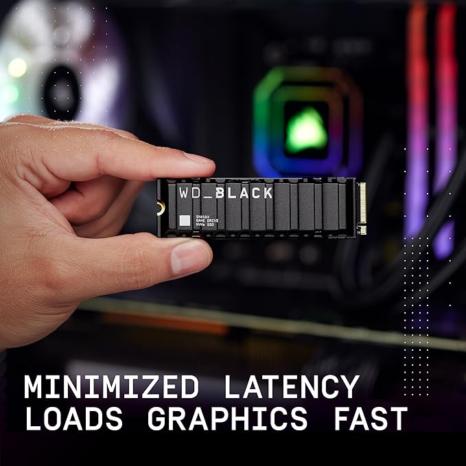 WD_BLACK SN850X 2TB NVMe SSD with Heatsink - M.2 2280, Up to 7,300 MB/s Read speeds, Up to 6,300 MB/s write speeds, Gaming Expansion, High Performance Internal Solid State Drive - WDS200T2XHE