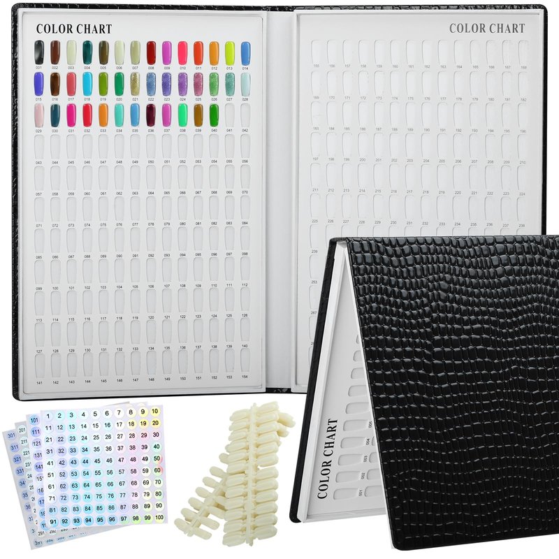 vnjaoi Professional 308 Nail Colors Chart with Number Labels, Black Nail Gel Polish Display Card Book, Nail Art Salon Display Booklet, Nail Color Swatches Nail Practice Card Design Board