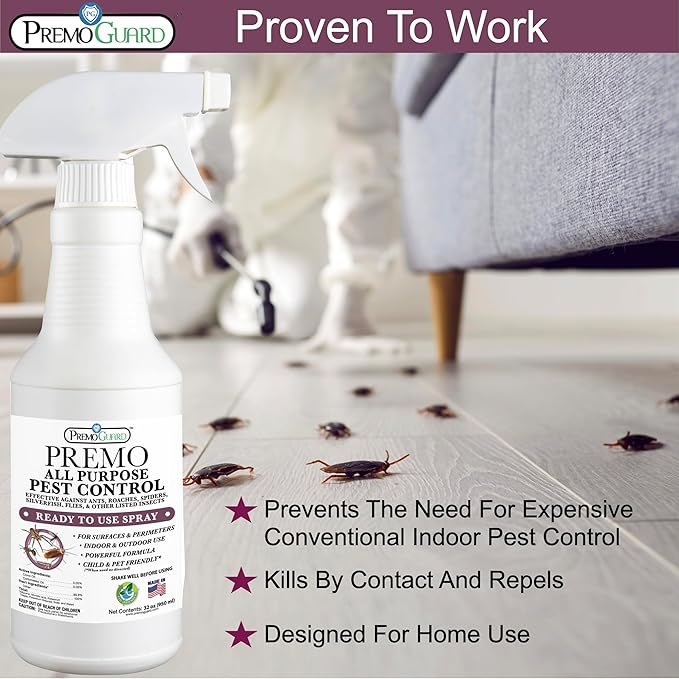 Pest Control by Premo Guard â 32 ozâ Insect & Pest Spray â Bug, Roach, Fleas, Fruit Fly, Ant, Spider Killer â Effective Plant Based Formula â Child and Pet Safe â Best Natural Protection