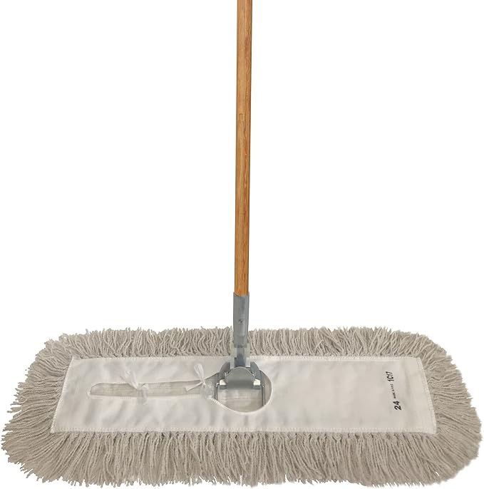 ProGrade Dry Mop Kit with Industrial-Quality Twisted Closed Loop Mop Head - Heavy-Duty Steel Frame, Wood Handle - White 48 Inch
