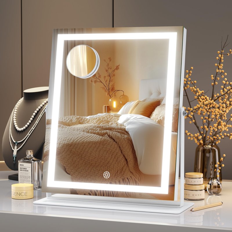 Hasipu Vanity Mirror with Lights, 11.4" x 13.8" LED Makeup Mirror, 3 Color Modes Touch Control and Brightness Adjustment Lighting Mirror, 10X Magnifying Glass, 360Â° Rotation