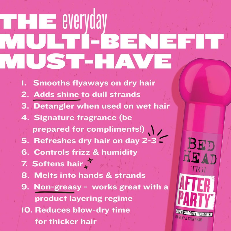 TIGI Bed Head After Party Smoothing Cream 2-Pack – Ultimate Frizz Control Hair Care Products for Smooth, Shiny Hair, Summer Fruit Medley Scent, 3.38 Oz Ea
