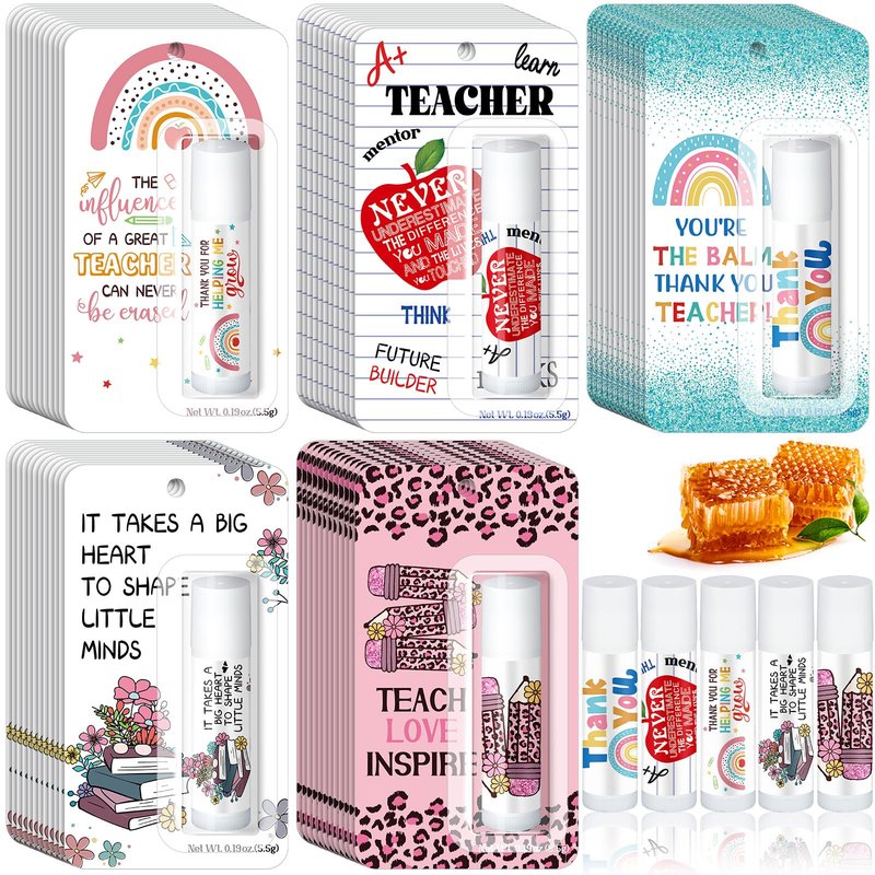 Sacubee 60 Pack Teacher Employee Appreciation Gift Bulk Lip Balm Employee Staff Appreciation Teacher Staff Team Thank You Gift Bulk Honey Flavor Balm Inspirational Party Favor for Women Men (Classic)
