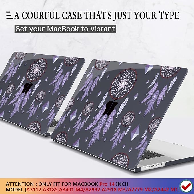 CISSOOK Compatible with MacBook Pro 14 inch 2025-2021 Release M5 M4 M3 M2 M1 Chip A3434 A3112 A3185 A3401 A2918 A2992 A2779 A2442, Hard Shell Case with Keyboard Cover&Screen Protector, Dream Catcher