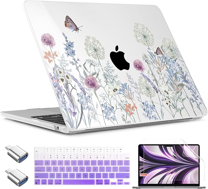 TWOLSKOO Compatible with MacBook Air 13 inch Case M5 2026 M4 2025 M3 M2 2024-2022 A3449 A3240 A3113 A2681, Plastic Hard Shell & Keyboard Cover for MacBook Air 13.6 inch Case, Dandelions