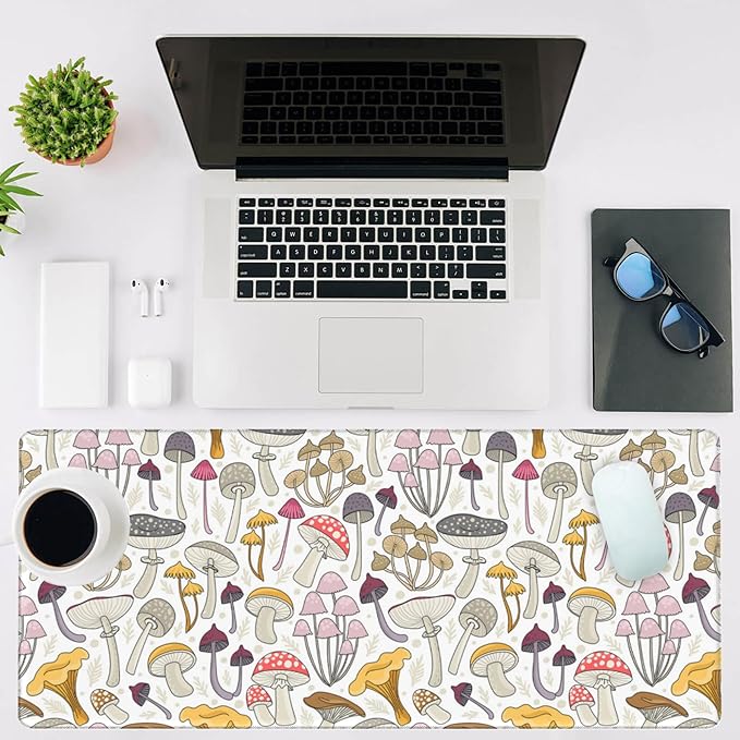 NIYLYNSYN Mouse Pad Large Colorful Mushrooms Non-Slip Gaming Desk Mat with Stitched Edge Laptop Keyboard Desk Pad for Work Home Gaming (35.4 x 15.7 Inches)