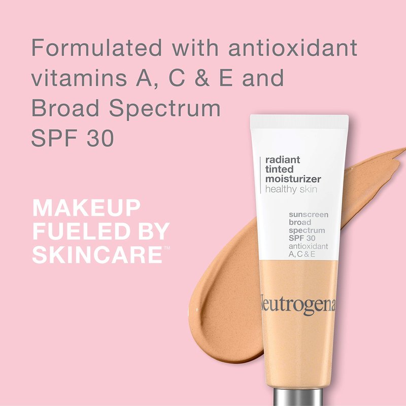 Neutrogena Healthy Skin Radiant Tinted Facial Moisturizer with Broad Spectrum SPF 30 Sunscreen Vitamins A, C, & E, Lightweight, Sheer, & Oil-Free Coverage, Sheer Ivory 10, 1.1 fl. oz