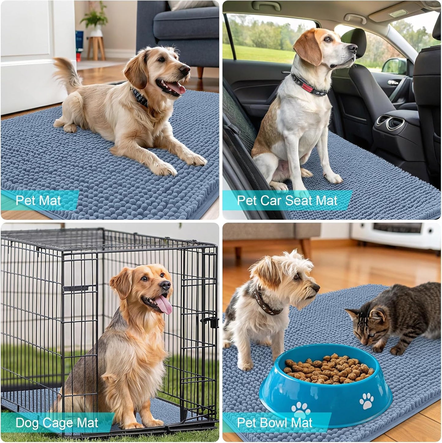 OLANLY Dog Door Mat - Absorbent Non-Slip Chenille for Muddy Paws | Quick Dry 47x20, Airy Blue