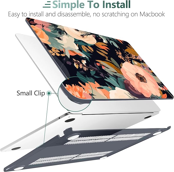 TWOLSKOO for MacBook Air 13 inch Case M5 2026 M4 2025 M3 M2 2024-2022 A3449 A3240 A3113 A2681, Plastic Hard Shell & Keyboard Cover & Type C for MacBook Air 13.6 inch Case, Bright Abstract Flowers
