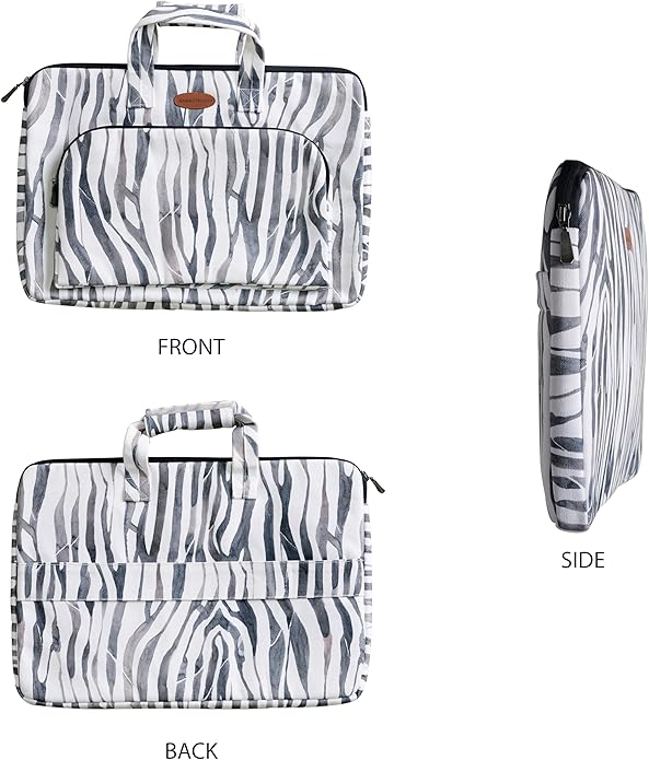 Maison d'Hermine Laptop Bag with Pocket Upto 13.5 inch Stain and Water Repellent Cotton Canvas Spring Summer (Zebra)