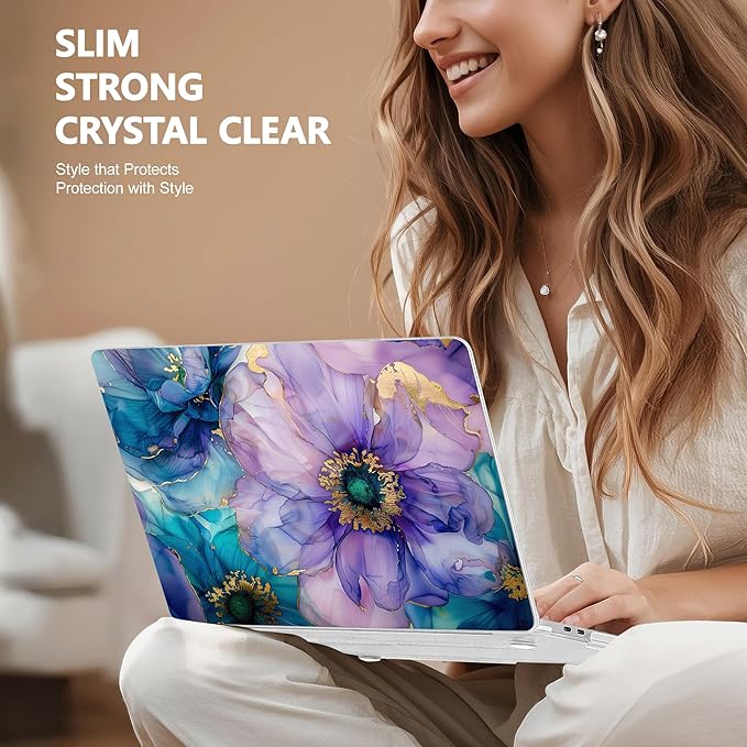 Lepeoac Case for MacBook Pro 13 inch Case M2 2022-2016 A2338 M1 A2251 A2289 A2159 A1989 A1708 A1706, Plastic Hard Shell + Keyboard Cover + Dust Plug, Fluid Art Flowers