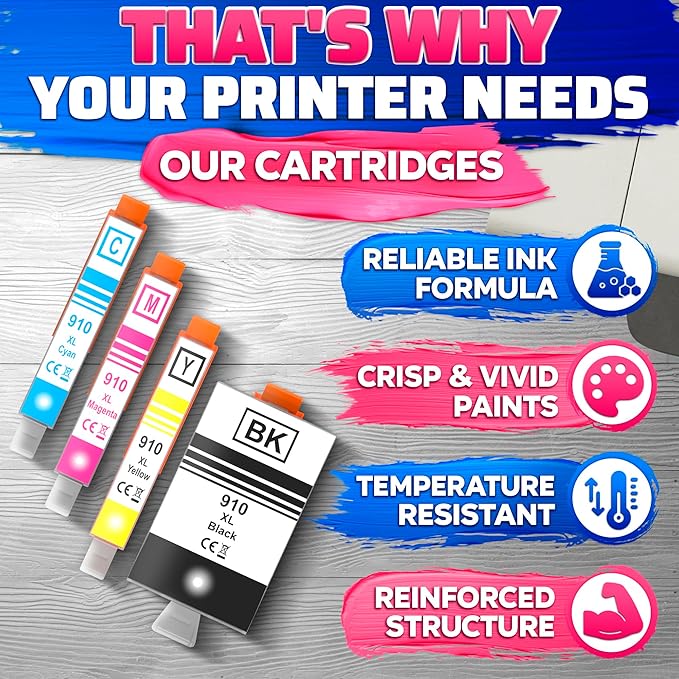 910XL Ink Cartridge Combo Pack – Includes Black & Color – Compatible with HP 8020, 8025, 8028, 8030, 8035, 8010, 8015, 8018, 8022 – Vivid Results – Easy Installation