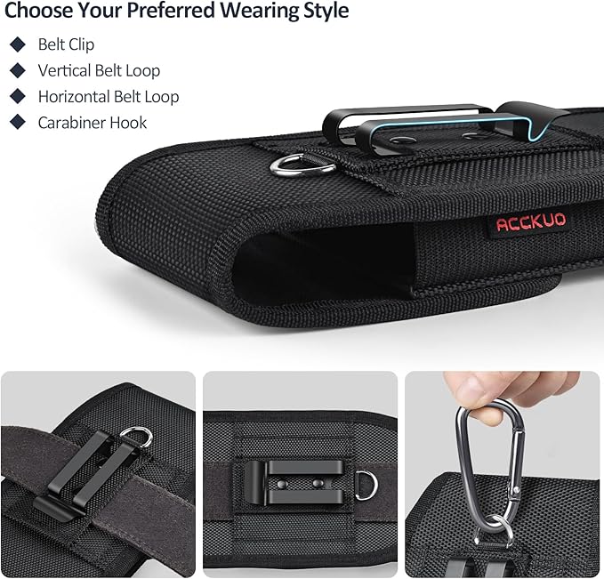 ACCKUO Phone Holster for Belt with Metal Clip and Magnetic Closure Compatible with iPhone 17 Pro Max, Galaxy S26/S25/S24/S23/S22/S21/S20 Ultra A17 A16 A26 A36 for Everyday Protection, XL-Black