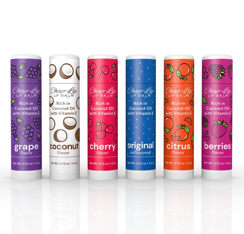 Chap-Lip Lip Balm Rich in Coconut Oil & Vitamin E - Moisturizing, Ultra Conditioning & Hydrating - Total Lip Moisturizer & Lip Therapy Treatment - Happy Holidays 6 Flavor Assortment, 48 Count