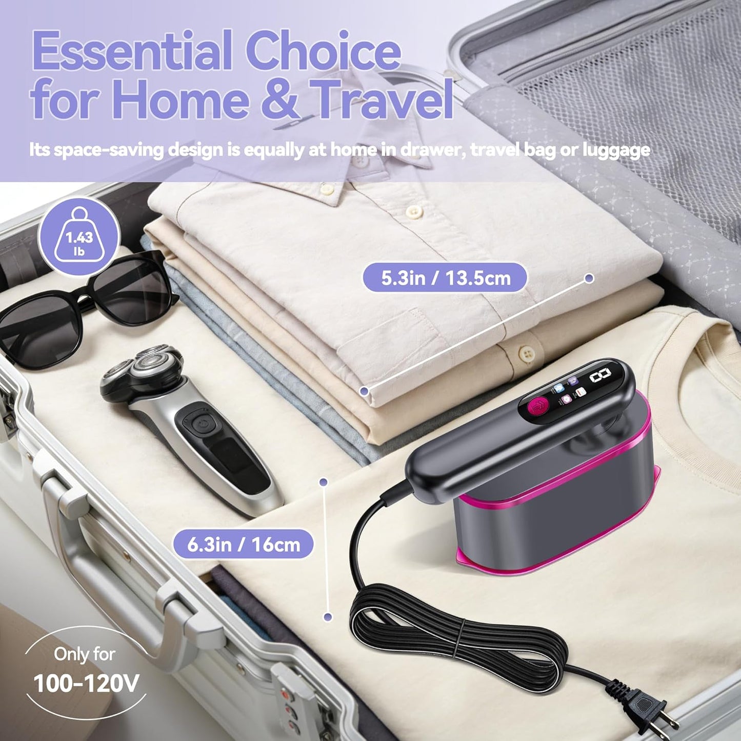 Skiennix Portable Handheld Travel Steamer - 2-in-1 Iron & Steamer with LCD Display, 1200W Fast Heat-Up, 180ml Tank