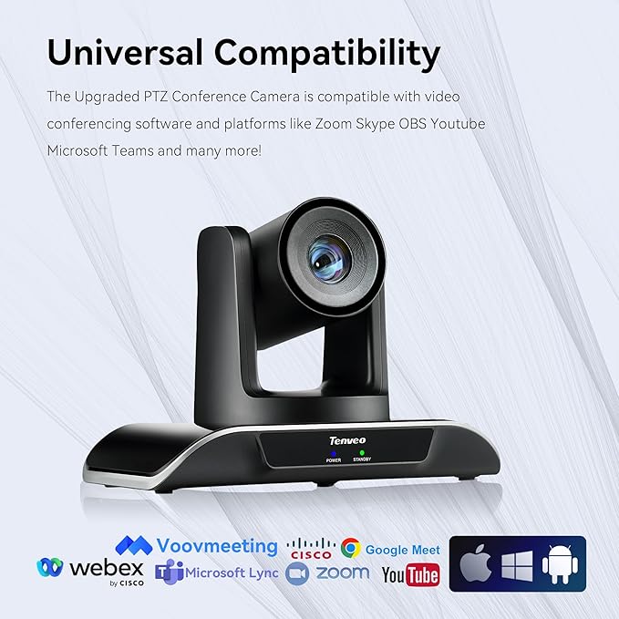 Tenveo 10X Optical Zoom PTZ Conference Room Camera, USB3.0/HDMI FHD 1080P 60FPS, for Video Conferencing Business Meeting Live Streaming Church Services Worship Events Education Zoom Teams OBS
