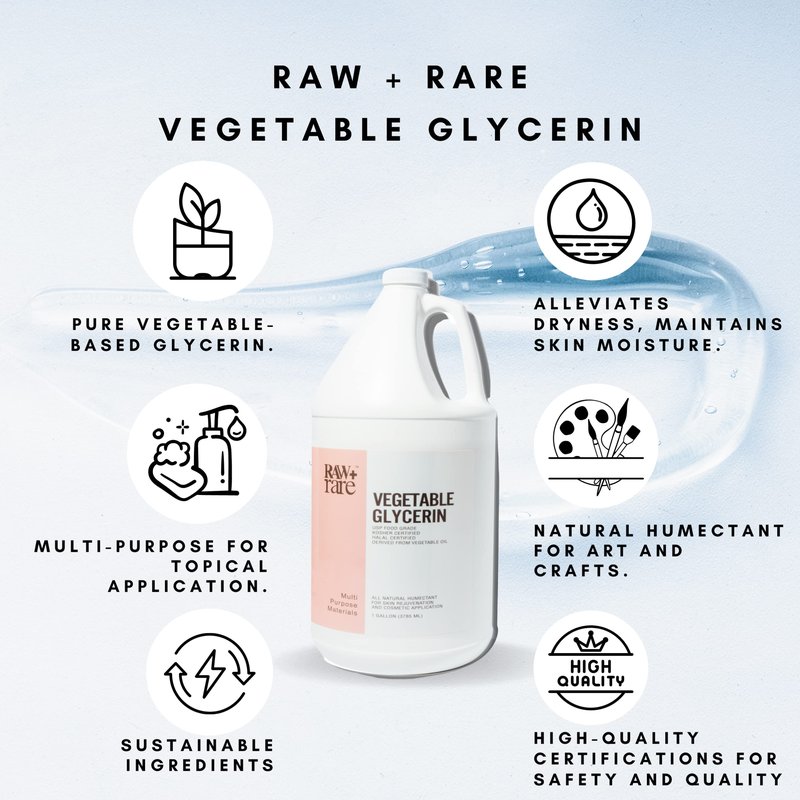 Raw Plus Rare Natural Glycerin for Skin and Face, Bulk Gallon (128 fl oz), USP Food Grade/Cosmetic Grade, for Hair, Skin, Crafts, Soap Base Oil - Kosher, Halal and Pharmaceutical Grade