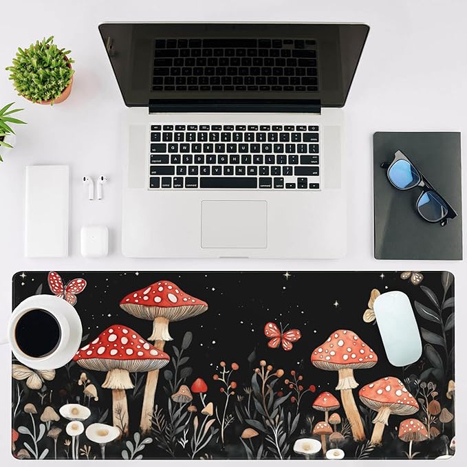NIYLYNSYN Mouse Pad Large Magical Fantasy Mushroom Non-Slip Game Desk Mat with Stitched Edge Laptop Keyboard Desk Pad for Work Home Gaming (35.4 x 15.7 Inches)