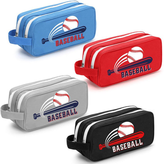 Locmeo 4 Pcs Double Layer Baseball Accessory Bags with Zipper - Toiletry Travel Bags Team Gifts Ideas for Mom Players Organizer Valentines Winter, Baseball Boys Essentials
